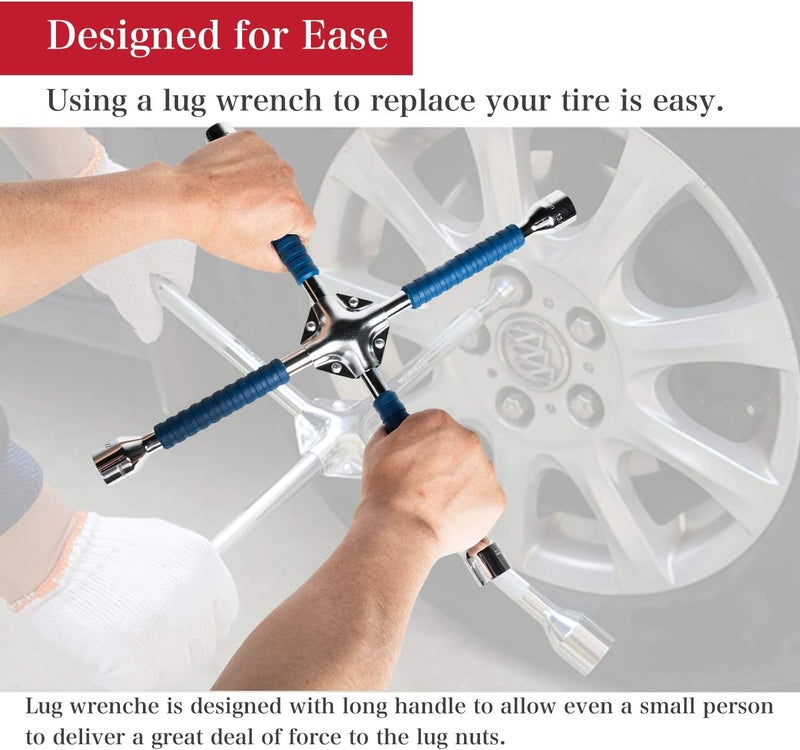 ETERNA Professional 18" Four Way Lug Wrench, Car Wheel Lug Nut Cross Wrench, Universal Heavy Duty Socket Spanner,Carbon Steel Car Tire Repair Tool - Image 3